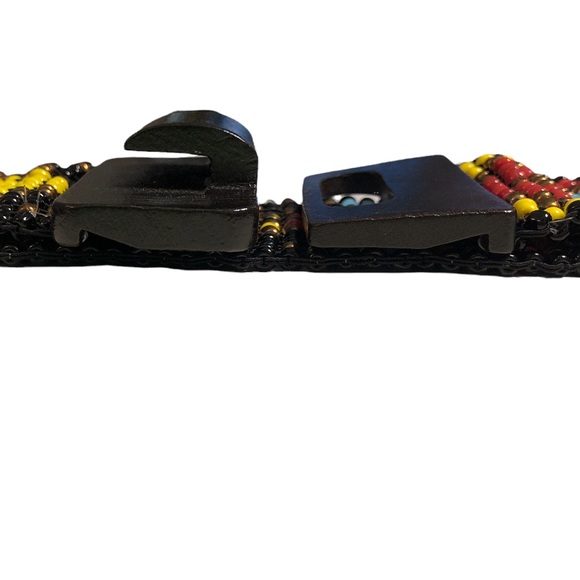 Beaded Belt, Southwestern, Carved Wood Buckle, Adjustable, Elastic, Stretchy - Picture 7 of 17